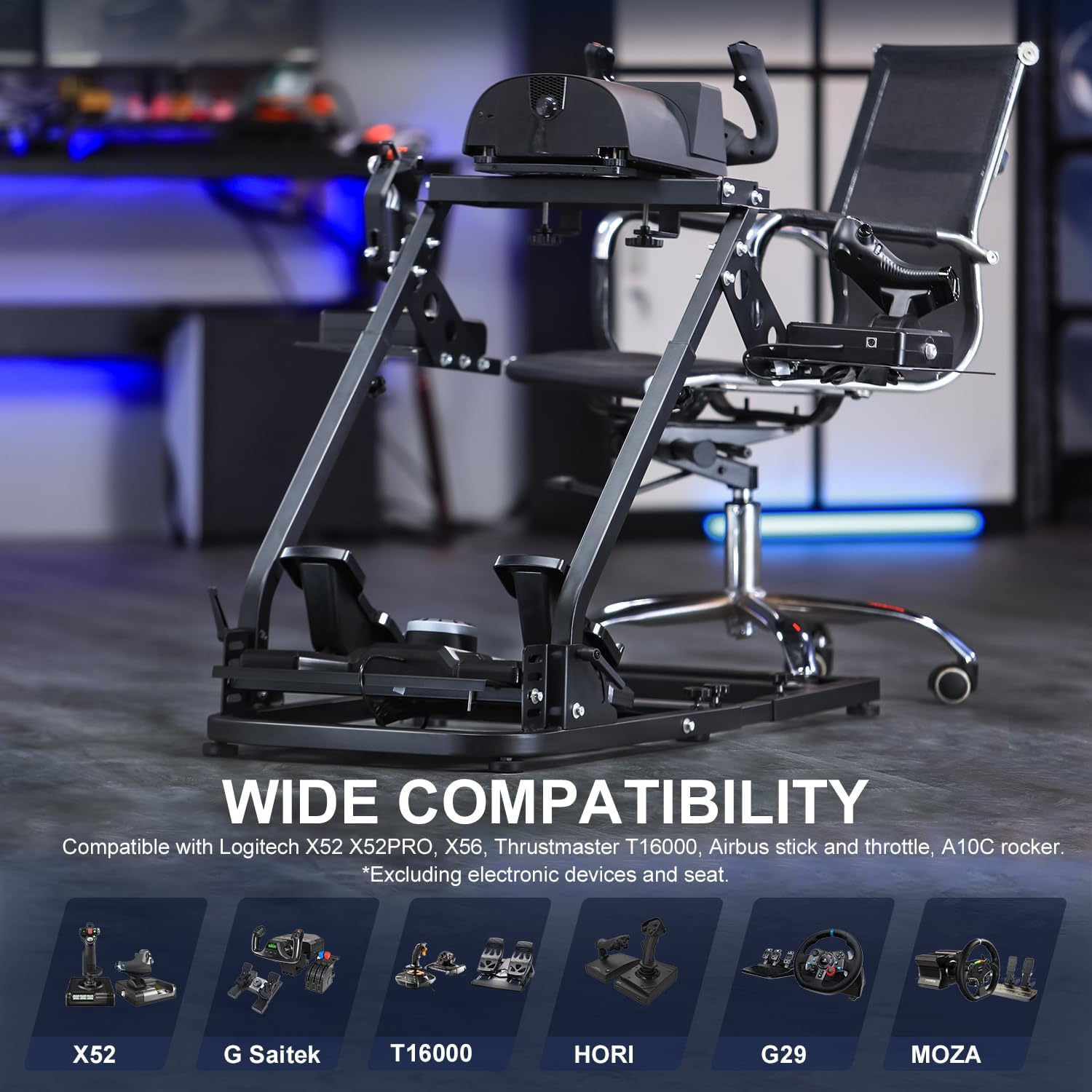 Marada Wheel Stand and Flight Sim Stand Compatible with Thrustmaster HOTAS WARTHOG, Logitech G25 G27 G29 G920 Adjustable Foldable Wheels,Pedals,Throttle,Joystick not Included