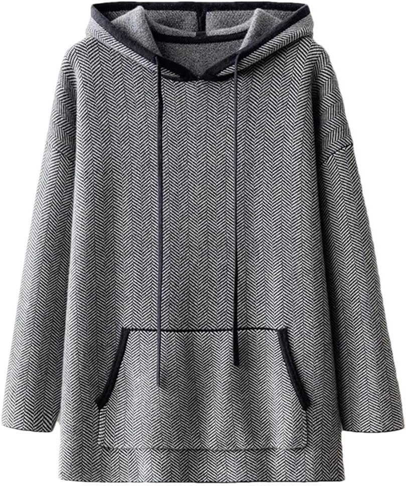 Women's 100% Cashmere Sweater Drawstring Hooded Knit Pullover Fall Winter Soft Warm Wool Coat with Pocket