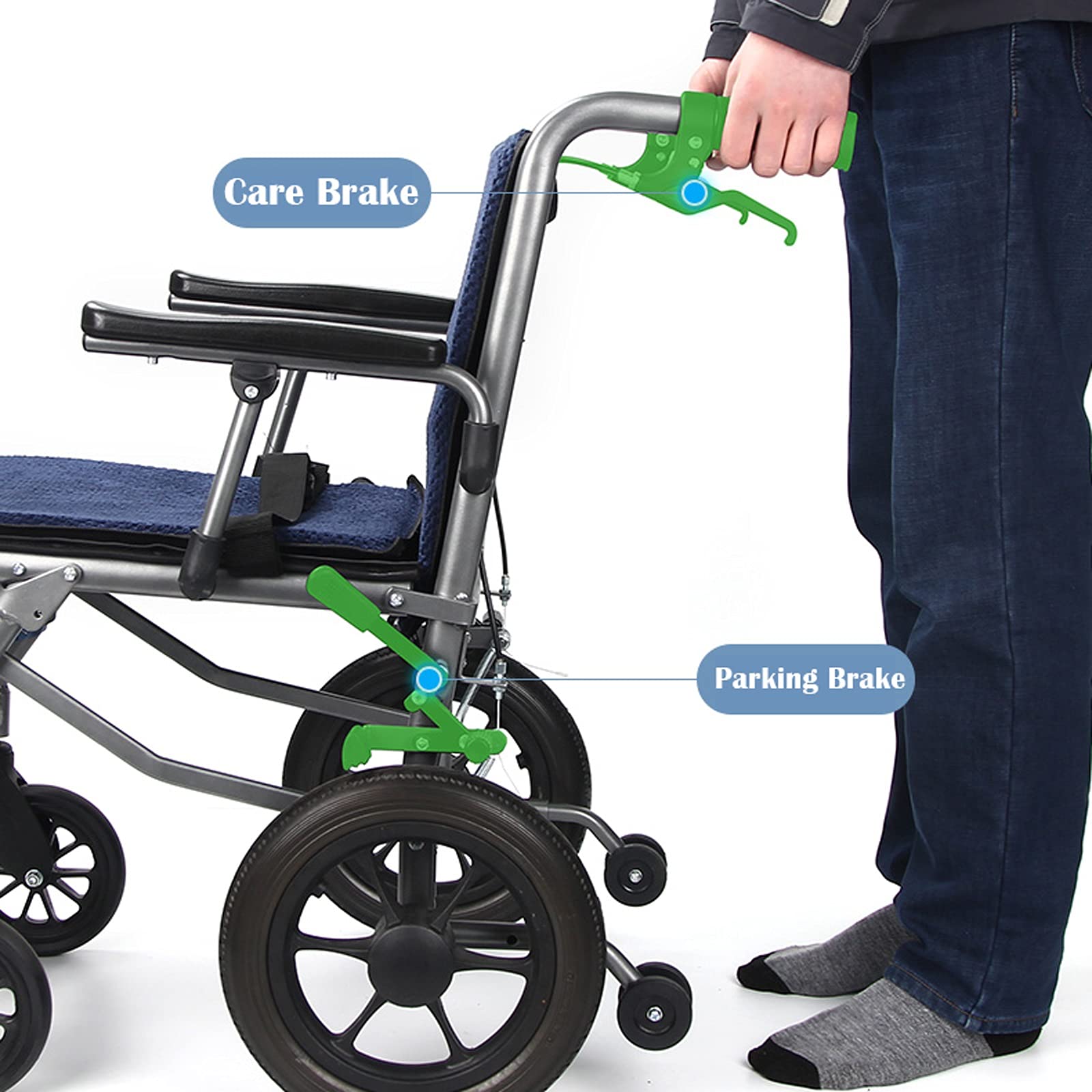 ultraligera Silla de ruedas Silla de transporte plegable con reposapiés en silla de ruedas plegable ultraligero con freno de mano, silla de ruedas de viaje adecuada para ancianos y niños, 16.5 en asie