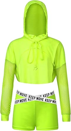 Choomomo Kids Girls 3pcs Jazz Hip Hop Dance Outfits Short Net Blouse with Tank Top and Booty Shorts Workout Suit