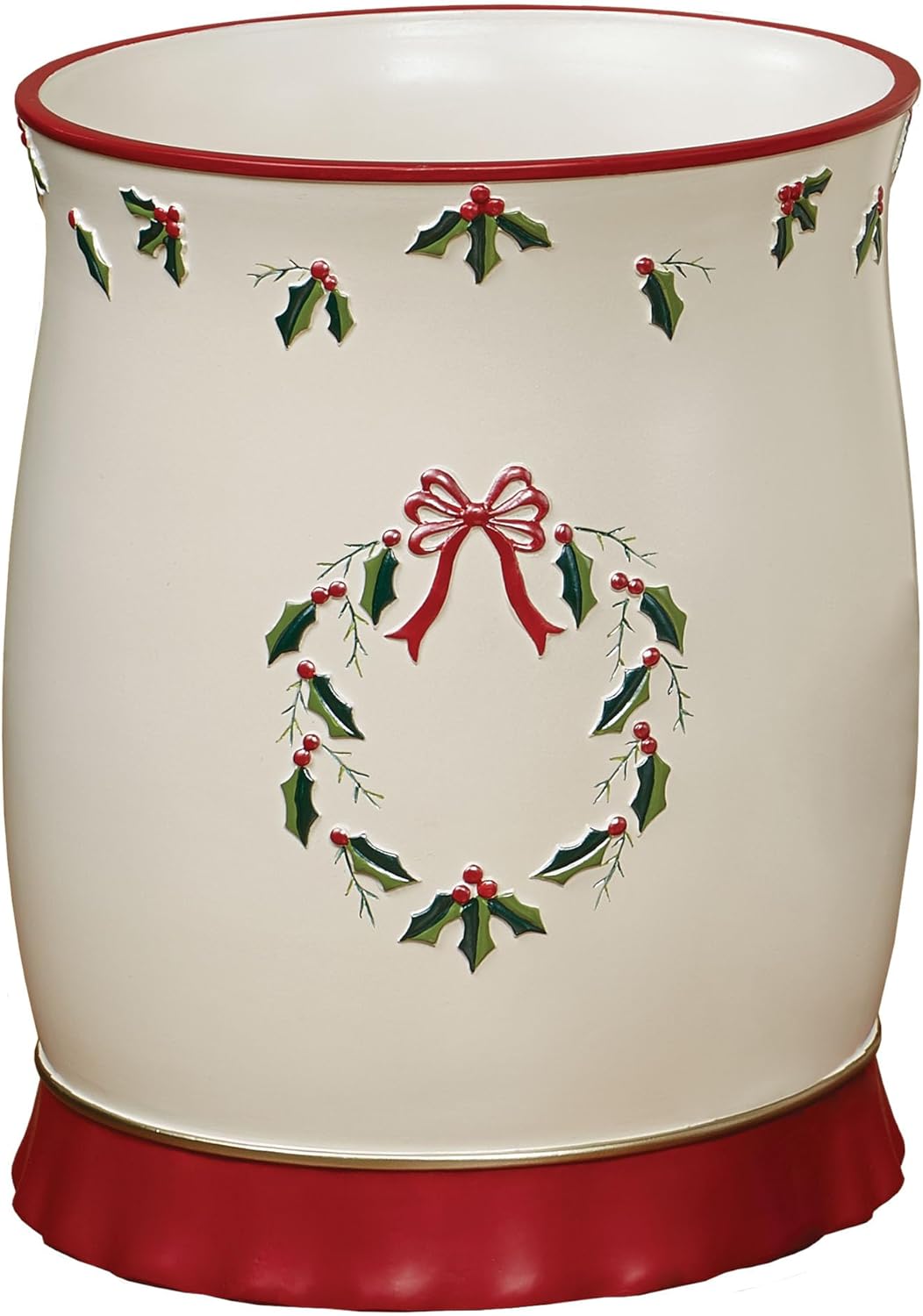 Touch of Class Holly Wreath Wastebasket Eggshell