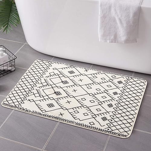 Uphome Alfombras de baño bohemias de 18 x 25 pulgadas, antideslizantes, marroquíes, geométricas, de granja, de terciopelo suave, lavables a máquina,