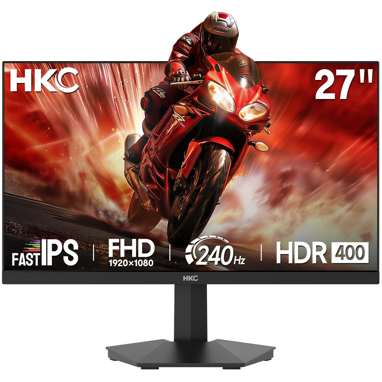 HKC 27 inch Gaming Monitor, 240Hz FHD, Fast IPS, 1ms MPRT, HDR400, 90% DCI-P3, Low Blue Light, VESA Compatible, HDMI 2.0 and DP 1.4 Ports, G27H3D