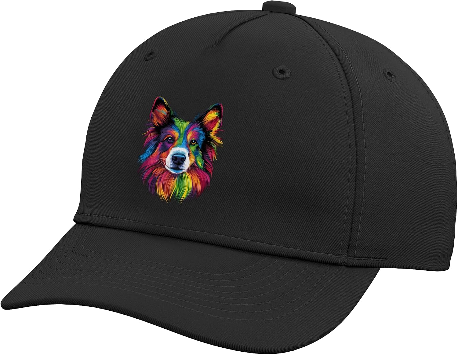 Colorful Sheltie Shetland Sheepdog Lover Cute Dog Black Adjustable Baseball Hat