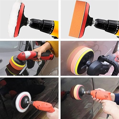 Miniatura 7 de 3 pulgadas 11 unidsset auto autoadhesivo pulir esponja cera rueda de lana disco de pulido almohadilla para pulidor automotriz taladro adaptador