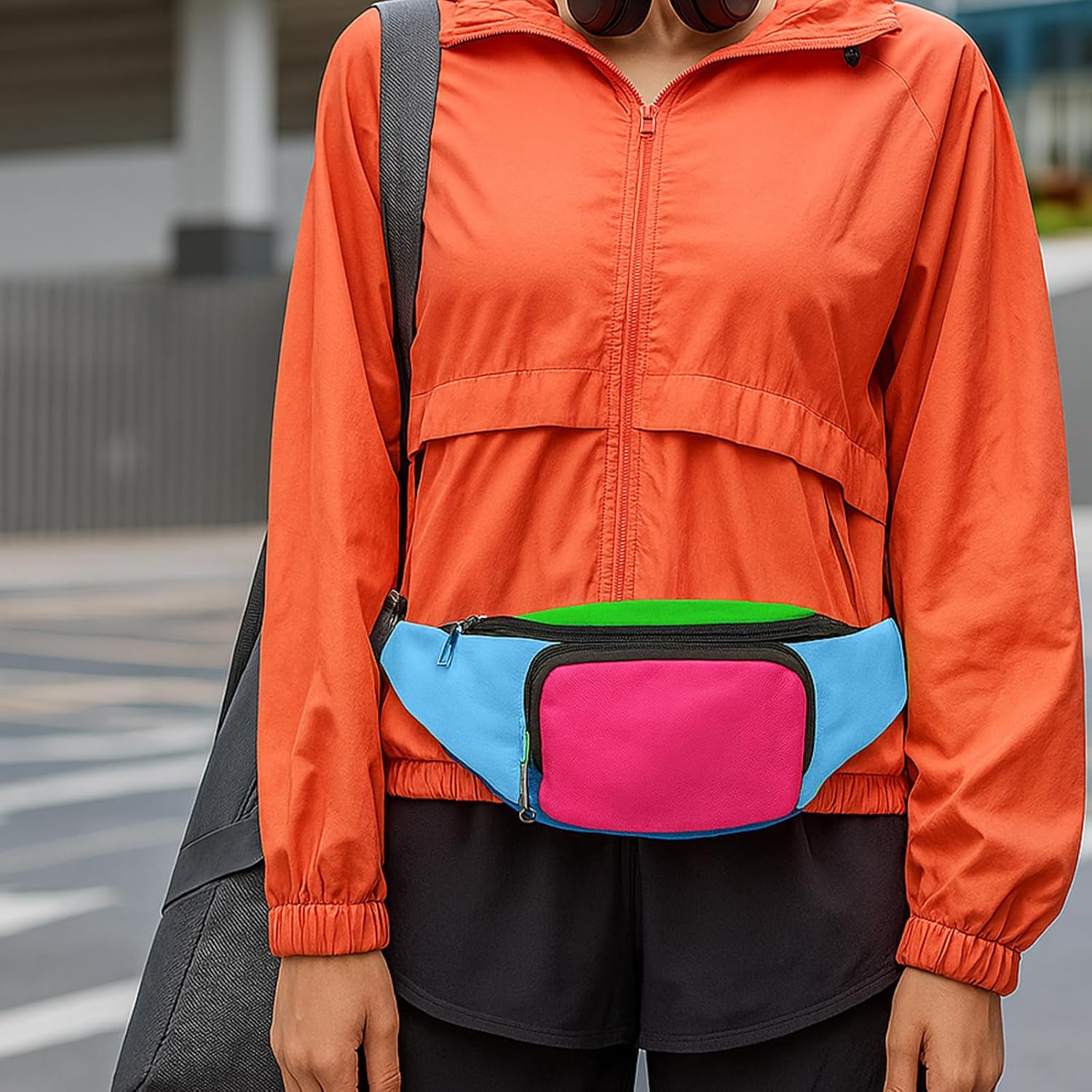 80s Retro Neon Fanny Pack Adjustable Retro Two Pockets Waist Bags Waist Packs for Holiday Festival 80s Fanny Pack for Women Men - Image 3