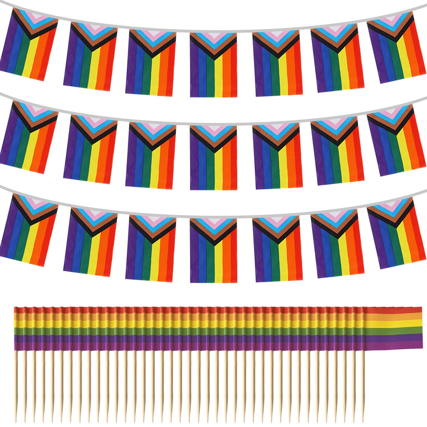 Rnskfg Color 1 Rainbow Flag Banner And 100 Bamboo Stick Flags, Outdoor Banner, Party Ful Ornaments, Party Decoration Supplies.