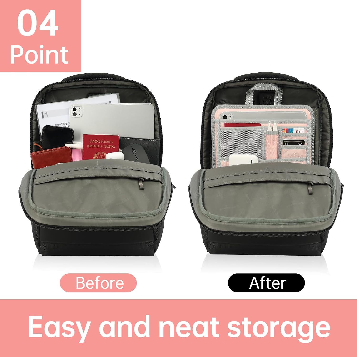 Stiff Backpack Insert Organizer for Men Women Bag In Bag,Water-repellent Nylon 13.7''x10.2''x2''-Pink image 5