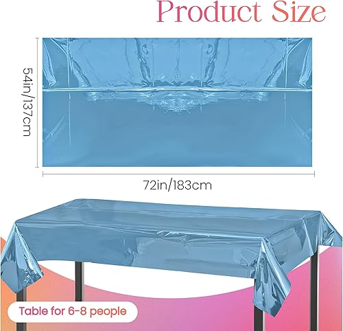Miniatura 2 de 4 manteles de papel de aluminio azul claro de 54 x 72 pulgadas para baby shower, fiesta de cumpleaños congelados, manteles desechables impermeables