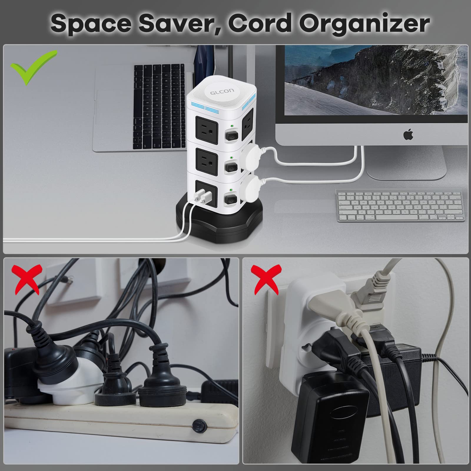 Buy Power Strip Tower Surge Protector with Fast Wireless Charger, 10