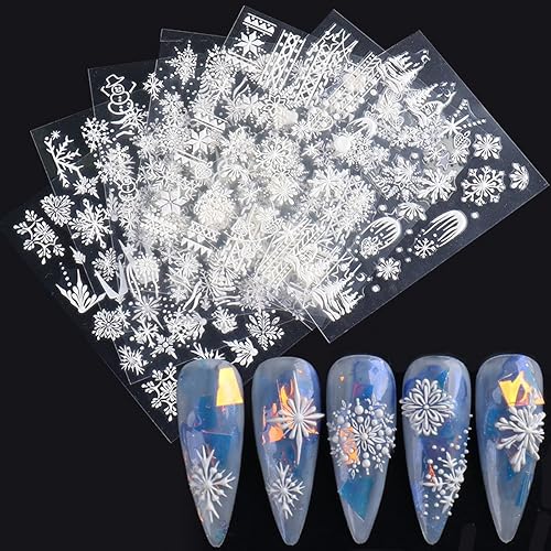 Snowflake Nail Art Sticker Decals Christmas 5D Embossed French White