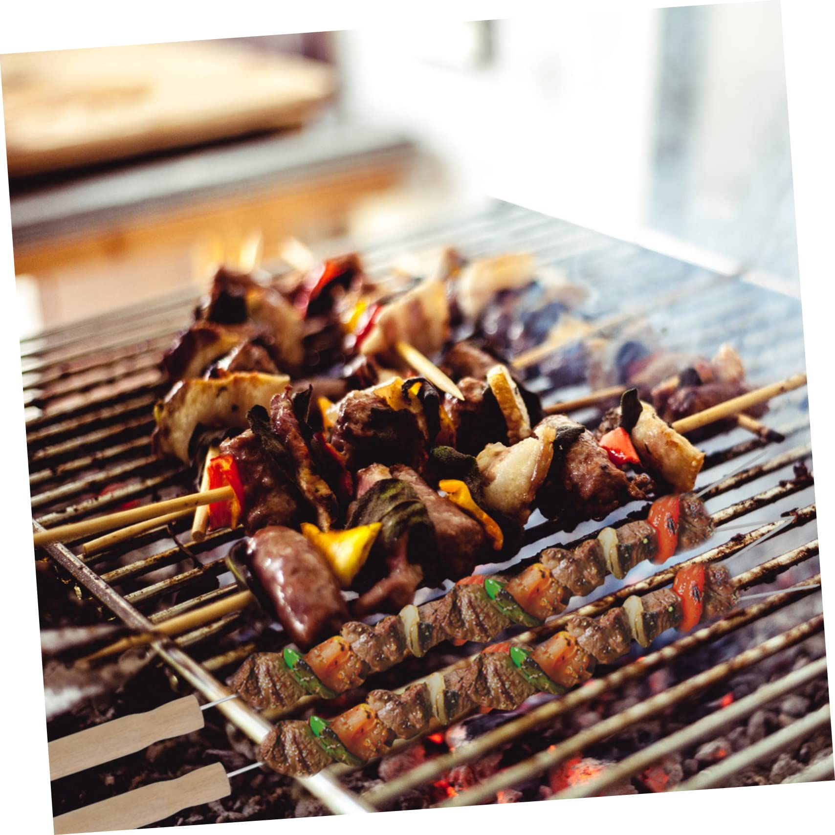 BESTonZON 15 Pezzi Forchette per Barbecue con Legno Strumenti Riutilizzabili Inossidabile per Grigliate e Facili da e Resistenti
