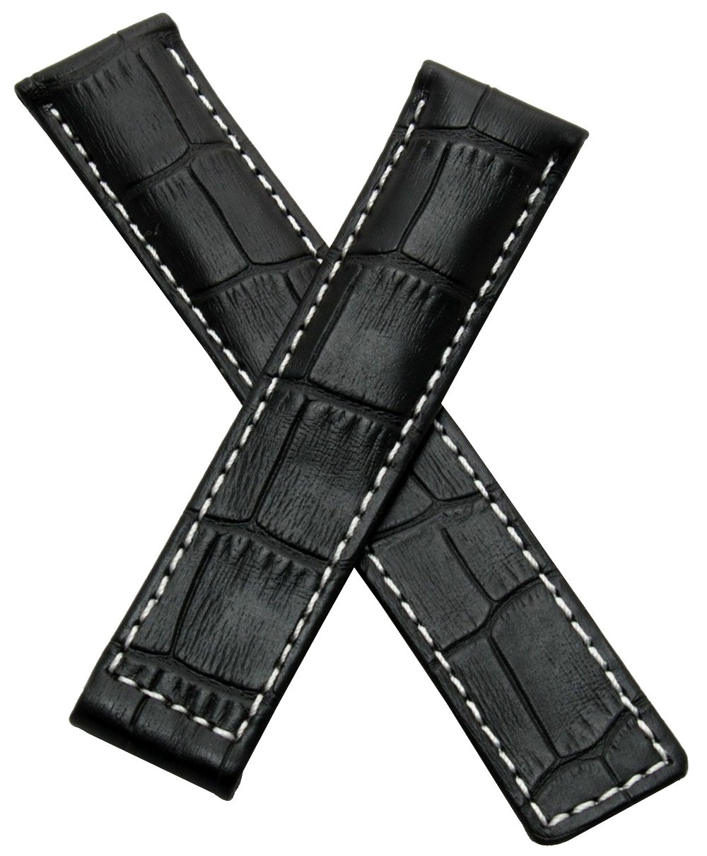 TH-CAR19-01-0931-19 mm czarny skórzany pasek do zegarka w stylu krokodyla z białymi szwami kompatybilny z modelami TAG Heuer Carrera wymienionymi poniżej