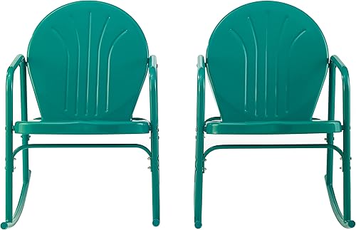 Miniatura 6 de Crosley Furniture Griffith - Juego de 2 mecedoras de metal retro para exteriores, para porche, terraza, balcón, patio trasero, turquesa brillante