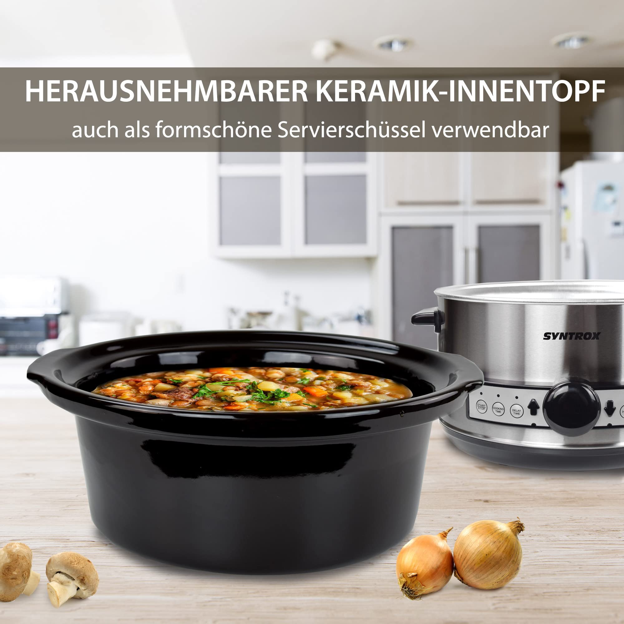 Syntrox Germany Slow Cooker Schongarer 3,5L mit Timer und Warmhaltefunktion - Leistung 200 Watt