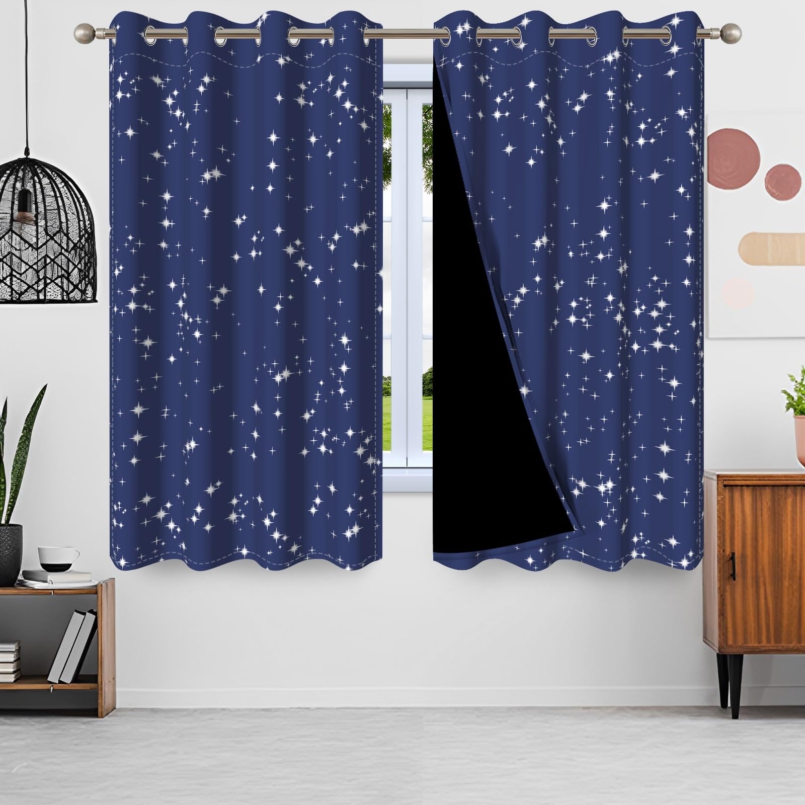 135x245cm Cortina con Ojales para Dormitorio Infantil Estrella Brillante Cielo Azul Lámina de Arte Abstracto Separadores de ambientes Cortinas para Ventanas Sala de Estar,2 Panels