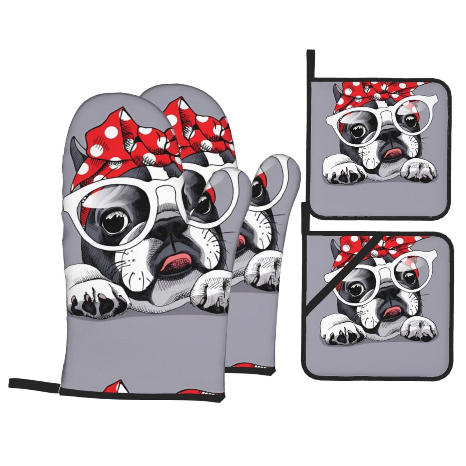 HJFCZH Dog Prints Kitchen Covers: Waterproof Oven Layers for Safe Cooking & Easy Cleanup - 4 Piece Heat Protection Set