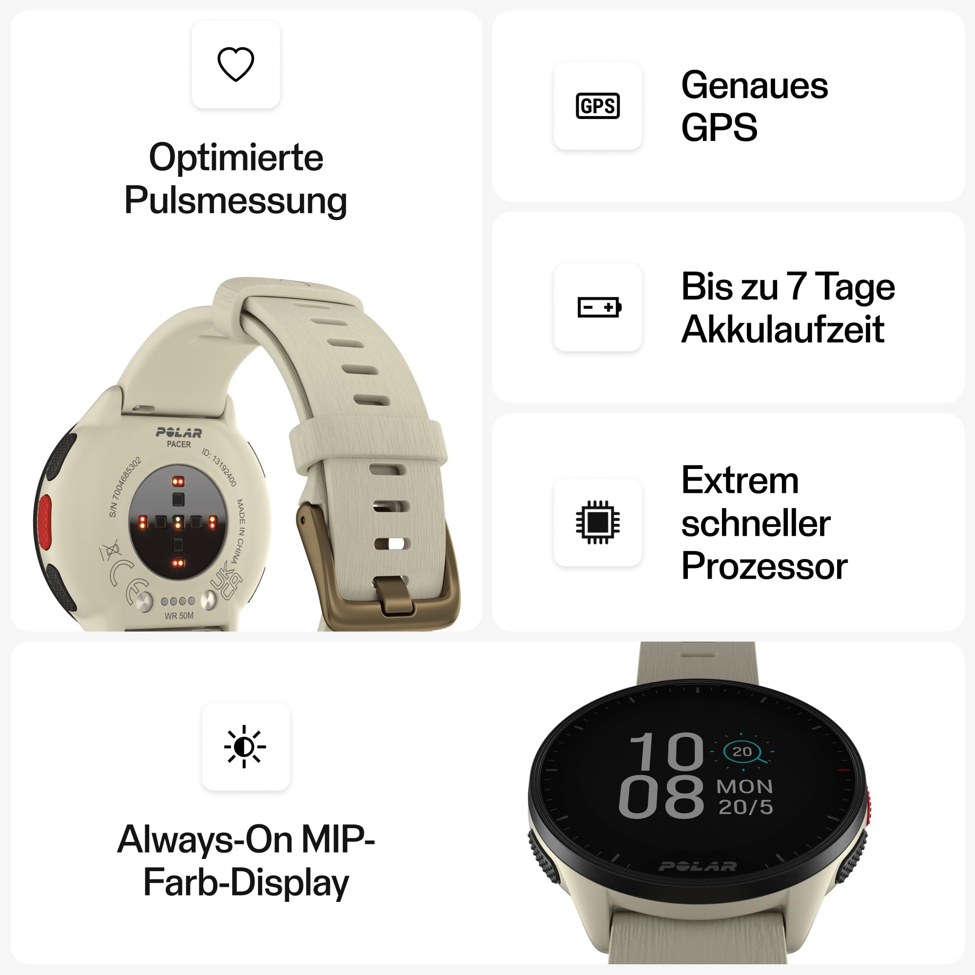Polar Pacer GPS-Laufuhr mit Pulsuhr & Musiksteuerung - Ultraleicht mit Hellem Display & Griffigen Tasten - Personalisiertes Training & Langer Akku – Bild 5