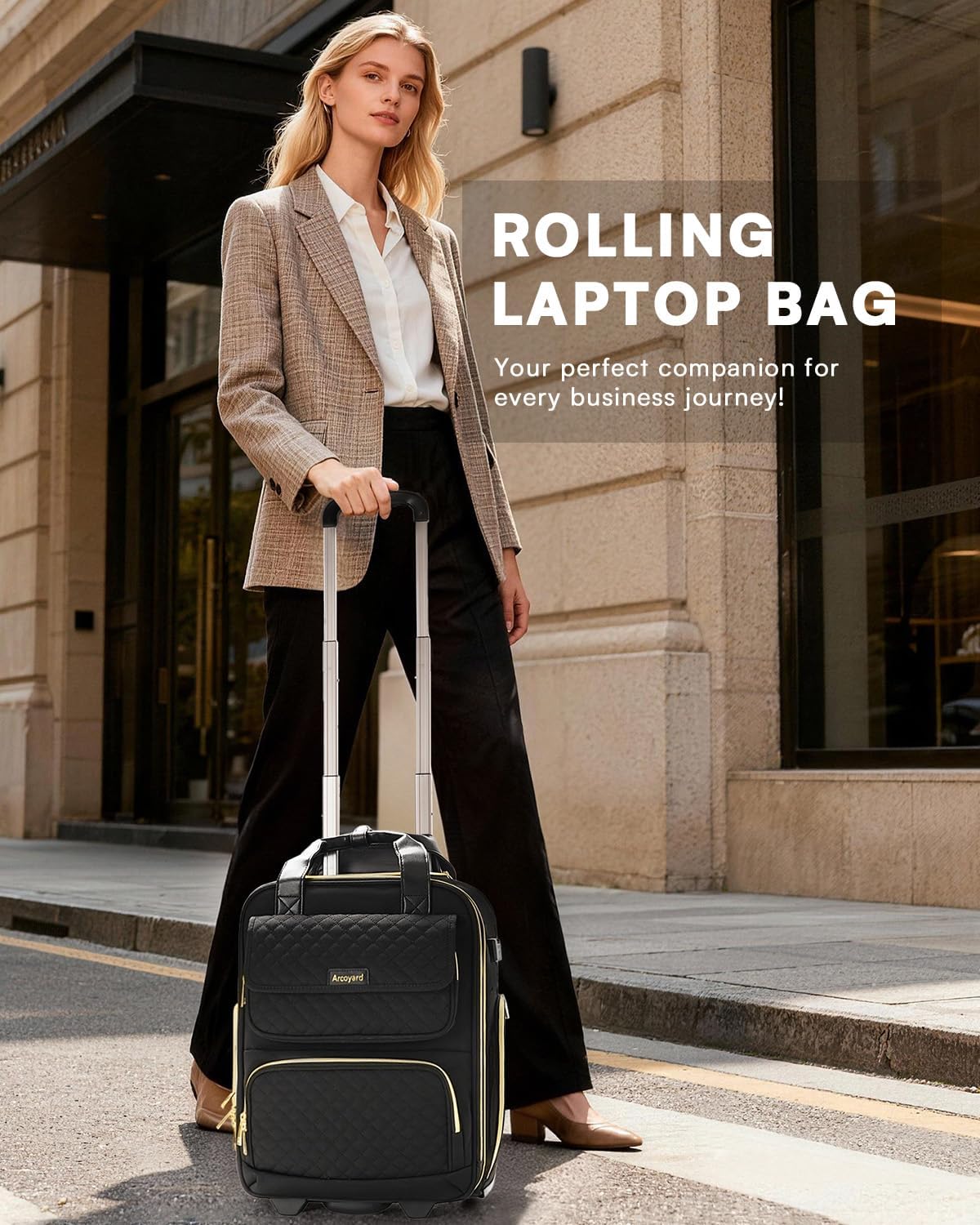 Rolling Laptop Bag, Rolling Briefcase for Women with Waterproof Pocket, Airline Approved Personal Item Bag, 16-Inch Overnight Underseat Carry On Luggage with Wheels for Work, Bussiness, Travel, Black - Image 7