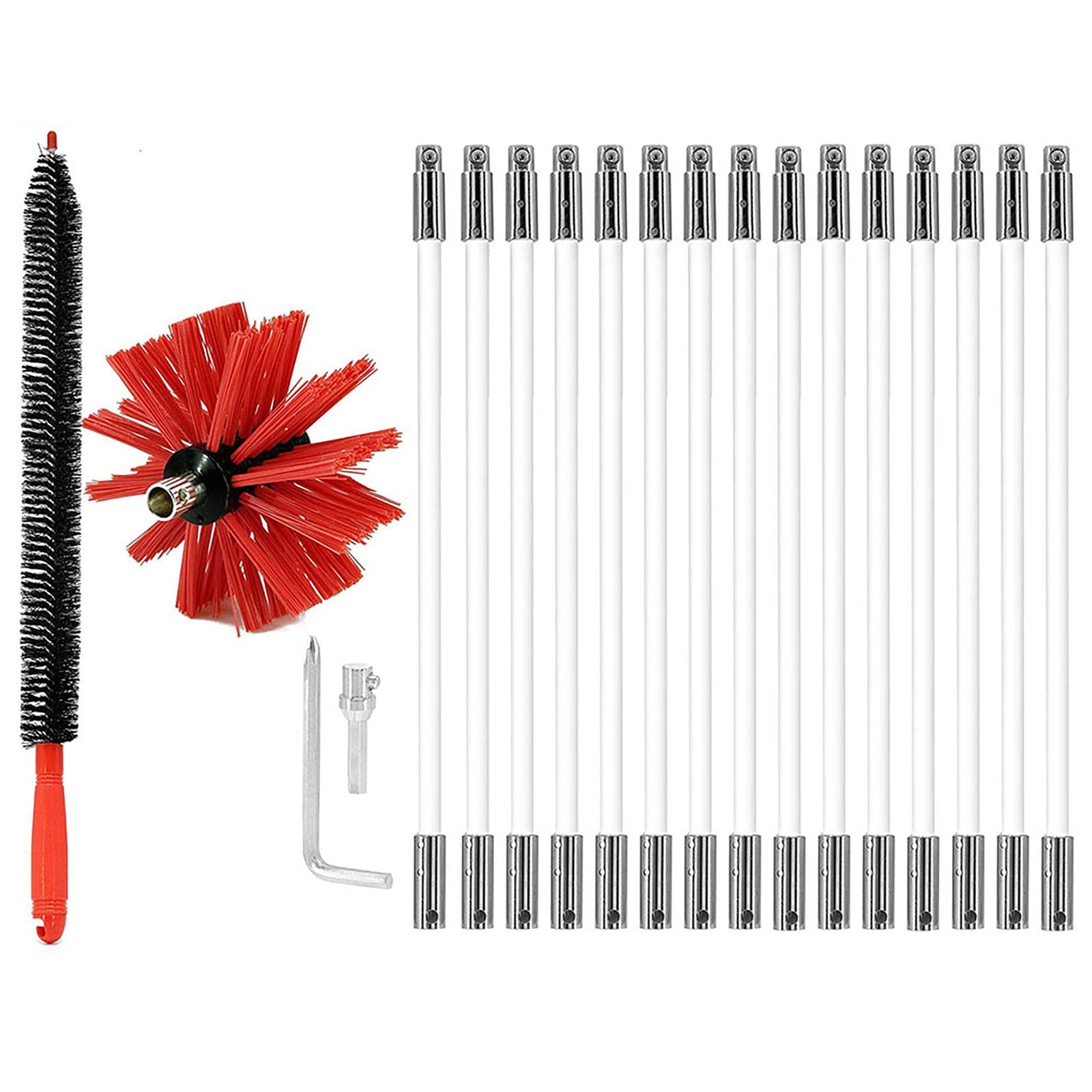 Kit spazzola per pulizia camino, spazzola per pulizia tubi con aste flessibili 6/9/12/15/18, spazzola per spazzacamino, spazzola per macchina per tubi del vento in nylon Strumento per pulizia spazzo