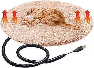 Mokylor Almofada de aquecimento para animais de estimação, cobertor de colchão elétrico para almofada de aquecimento elétrico para cães e gatos, aquecimento constante à prova d'água 28 ℃/70 graus Fahrenheit tapete aquecido redondo com cabo USB resistente à mastigação, 38 x 38 cm