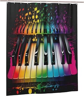 Colorful Music Notes Piano Shower Curtain 60wx72l Inch Waterproof Bathroom Accessories Funny Bathroom Decor with 12 Plastic Hooks