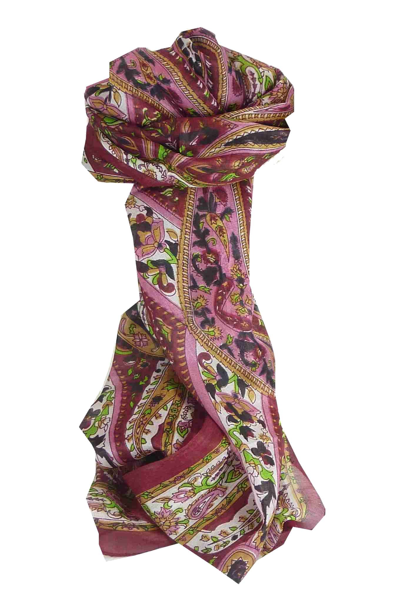 Pashmina & Silk Red Mulberry Silk Traditional Long Scarf Yola Wine