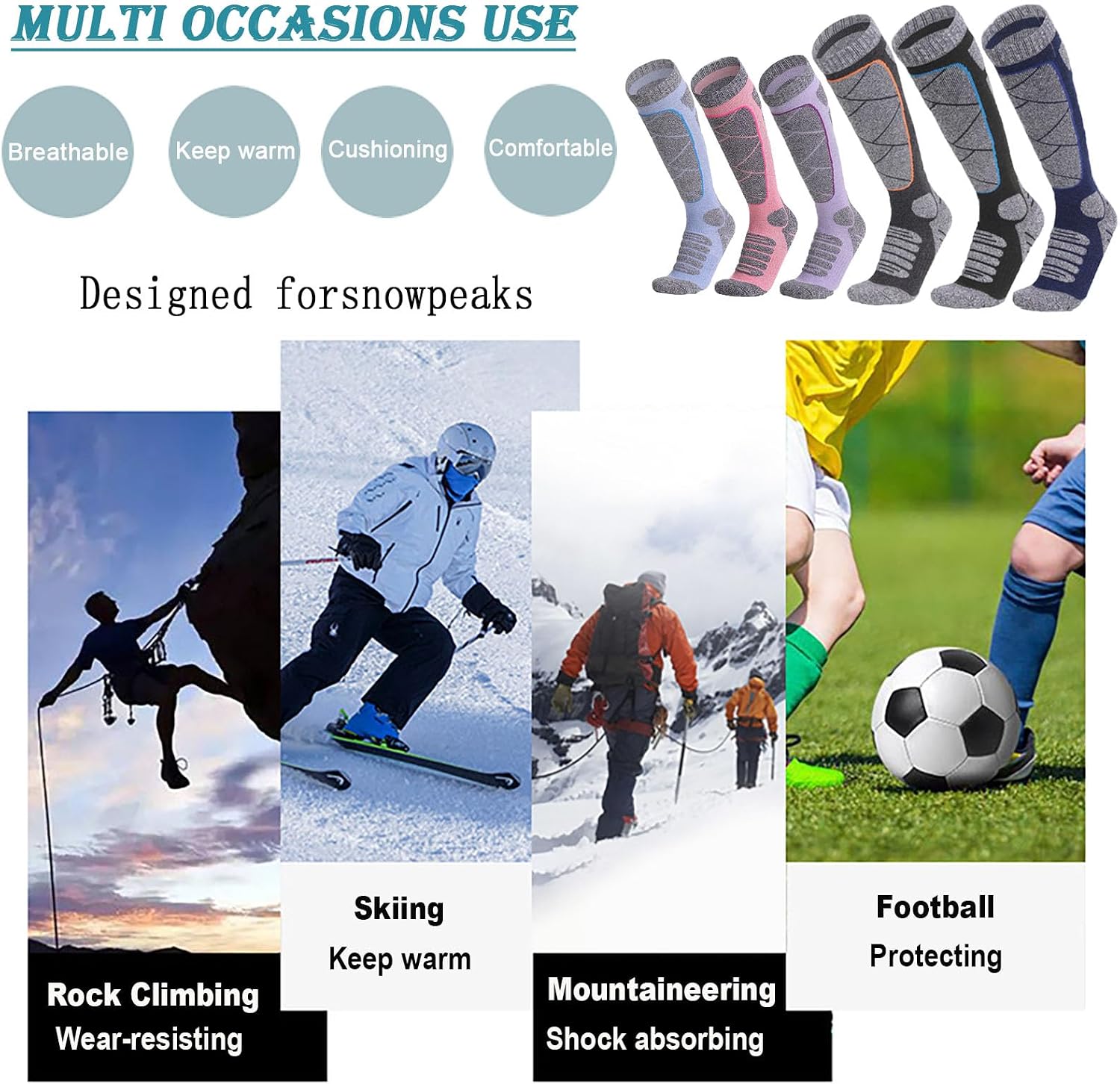 3 Pairs Merino Wool Ski Socks for Womens Mens,Thermal Thermal Winter Warm Thick Knee High Socks for Skiing