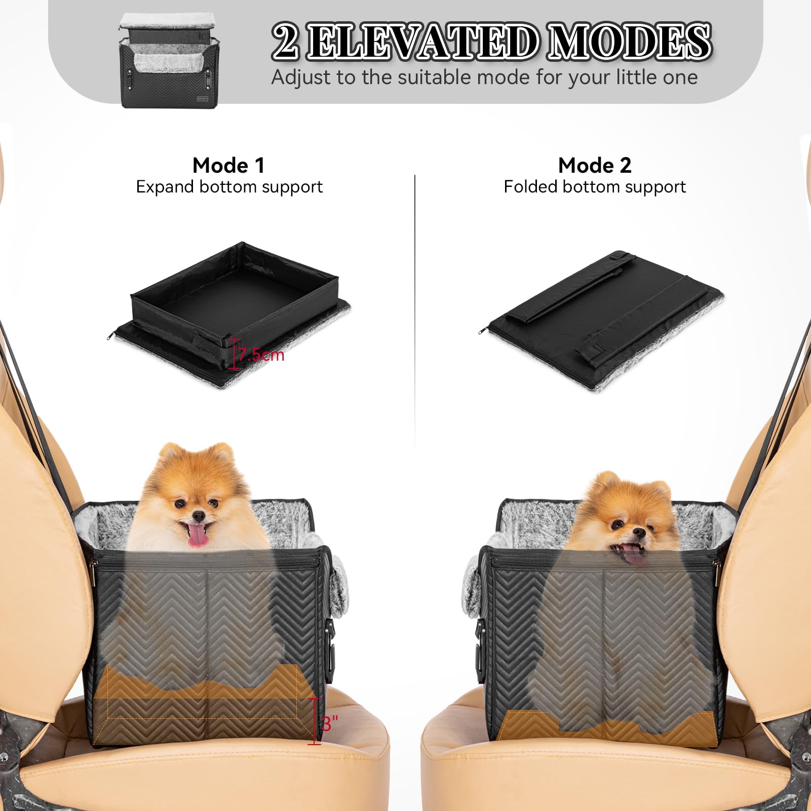 Petsfit Hunde Autositz für kleine Hunde, Stabiler & Sicherer Hundeautositz Hundesitz Auto Rückbank mit Sicherheitsgurt-Halteclip, Hundekorb Hundebett Auto mit waschbaren Plüschkissen