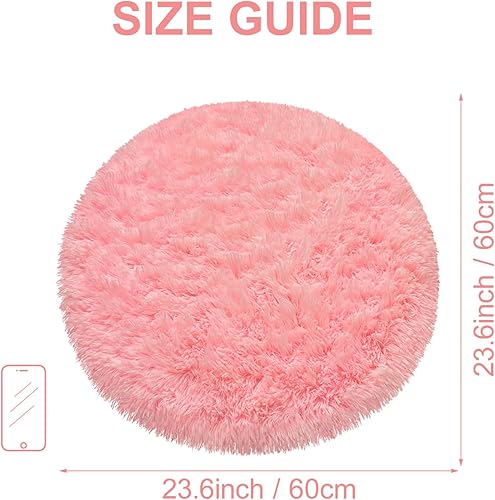 Miniatura 2 de Alfombras redondas rosas para dormitorio, 2 pies, pequeñas alfombras circulares para sala de estar, alfombra mullida y suave para adolescentes,