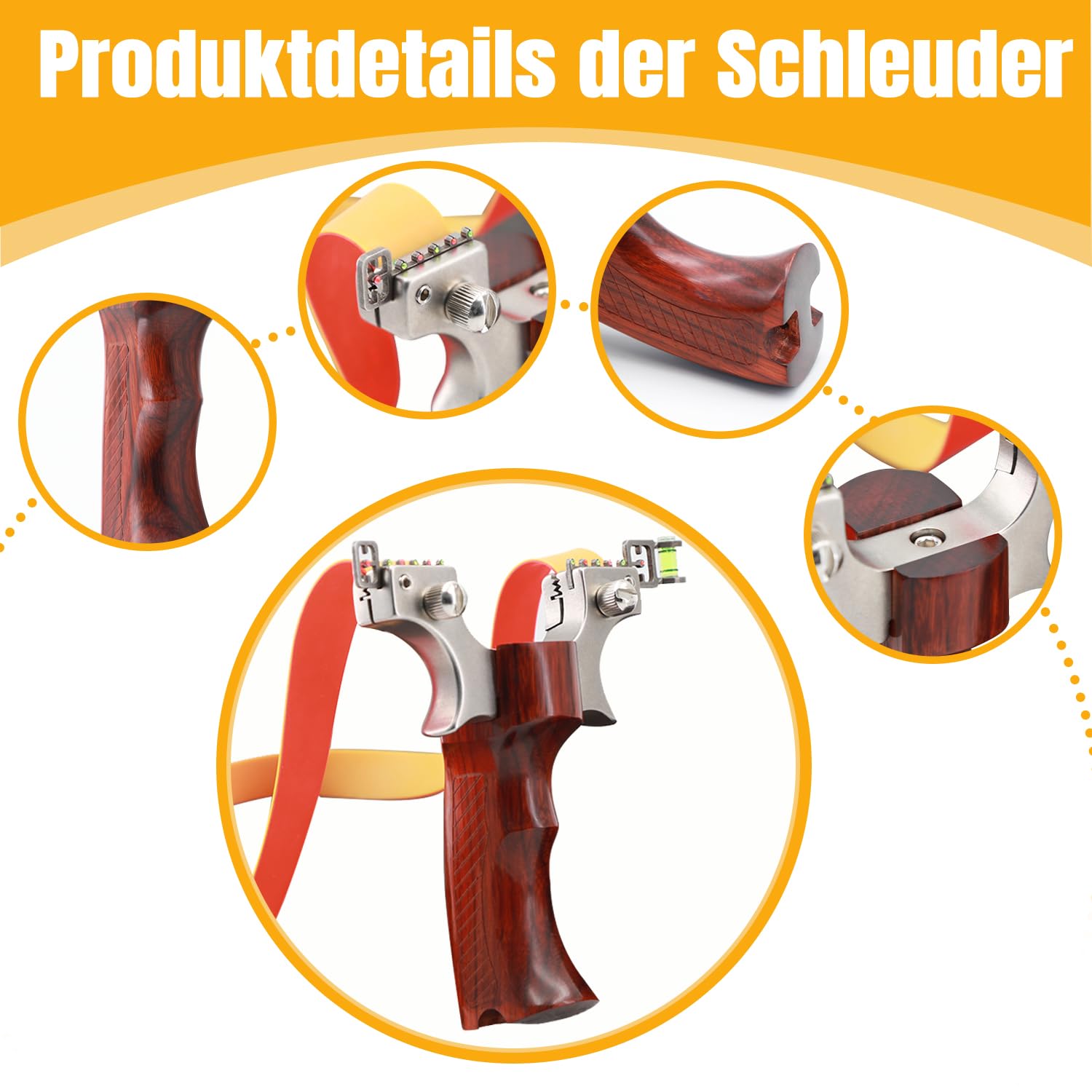 Zwille Steinschleuder Profi für Slingshot Clip-Anbindungstechnik Schleuder aus Edelstahl Holz Griff Katapult Set mit Gummibänder Tonkugeln für Erwachsene Outdoor Sport