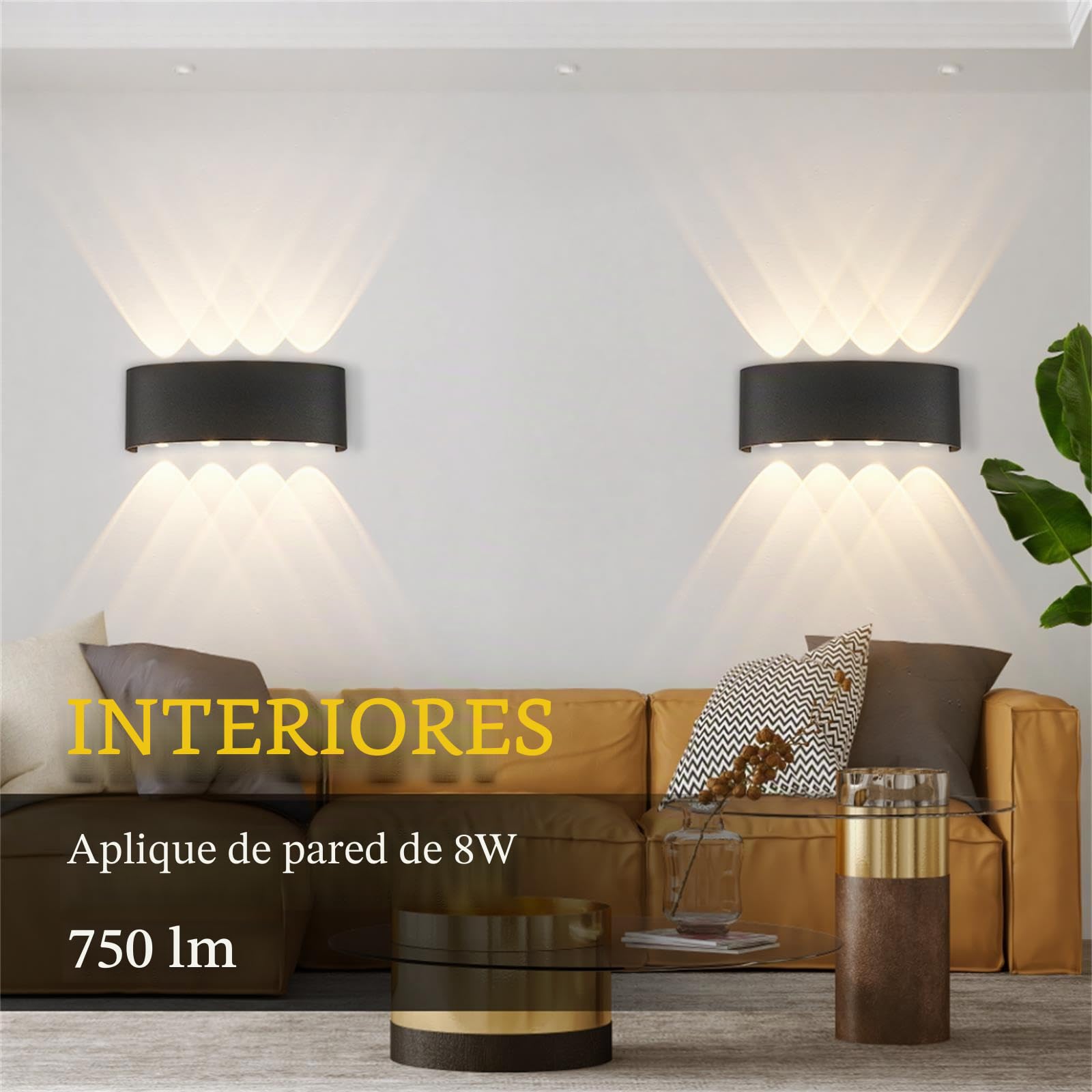 CANMEIJIA Aplique pared Exterior Aluminio 8 Focos Luz Cálida Negro 2 Piezas