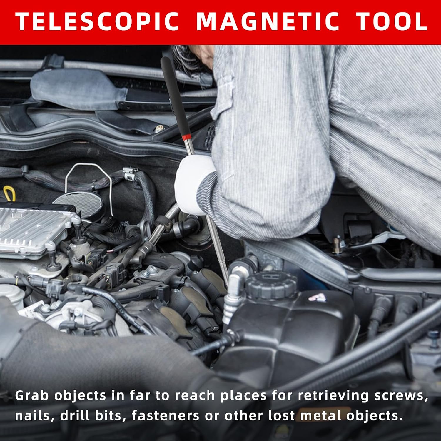 13 Pcs Mechanic Pick and Hook Set with Scraper Tool, Auto Clip Removal Plier Rivets Puller Magnetic Telescoping Tool Kit,Red