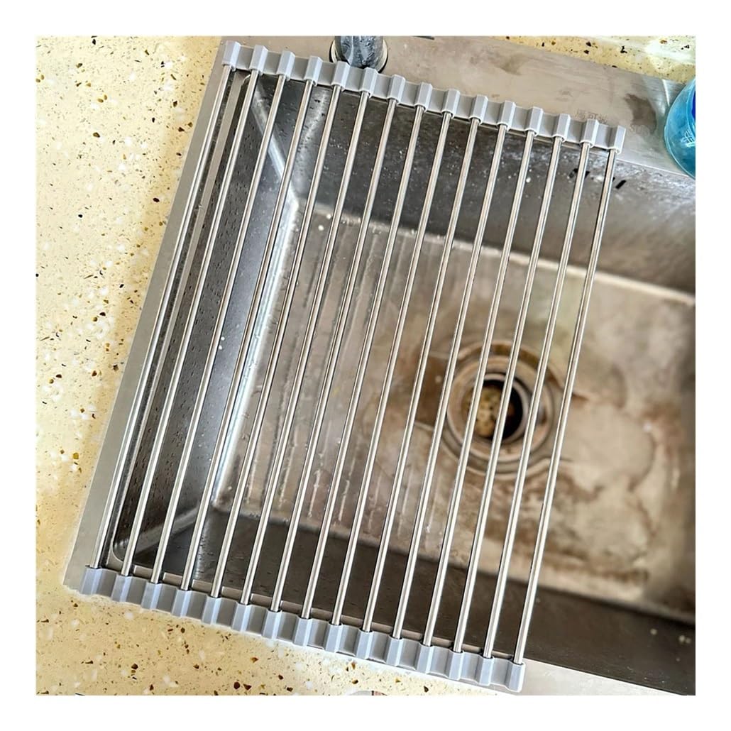 Escurreplatos extensible de acero inoxidable de 3747 cm, escurridor de fregadero y utensilios versátiles