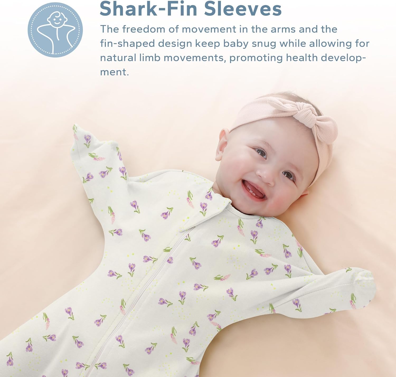 ZIGJOY Baby Transitional Swaddles for Newborns: 0.5 Tog Arms Up Sleep Sack 3-6-12 Months Soft Cotton Shark Fin 2 Way Zipper - Image 4