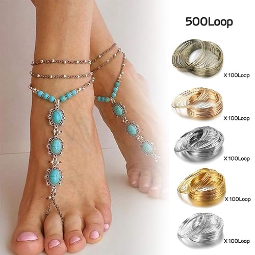 Miniatura 2 de Pulsera de 500 lazos para joyería con cuentas de memoria de alambre de memoria de acero para suministros de fabricación de joyas, creación de arte,