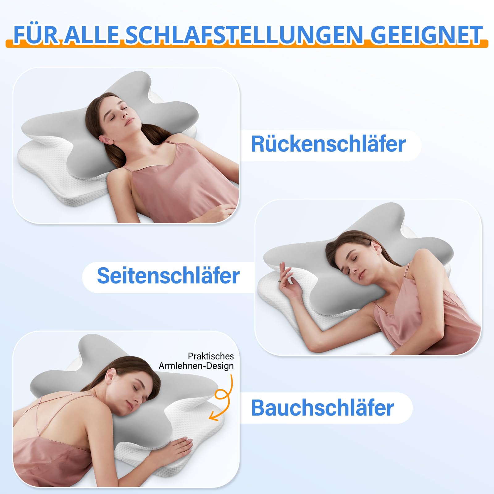 Ehomfory Nackenkissen Kopfkissen Memory Foam Kissen Nackenstützkissen, Ergonomisches Seitenschläferkissen für Seiten, Rücken & Bauchschläfer, 67x37x9/12 cm