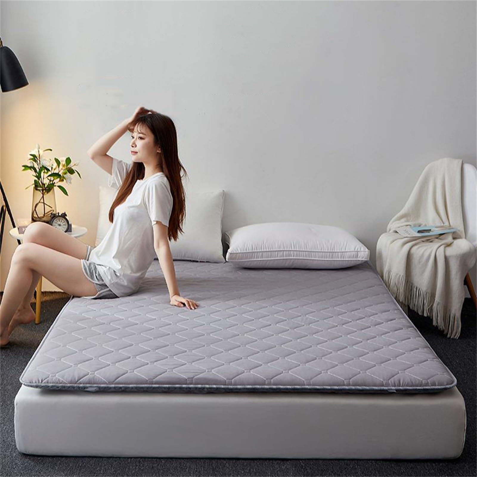 Generico Materasso futon con materasso giapponese premium, materasso pieghevole, materassino Tatami, for comfort e sostegno, divano letto con cuscino for lettino da pavimento(Blue,150x200cm)