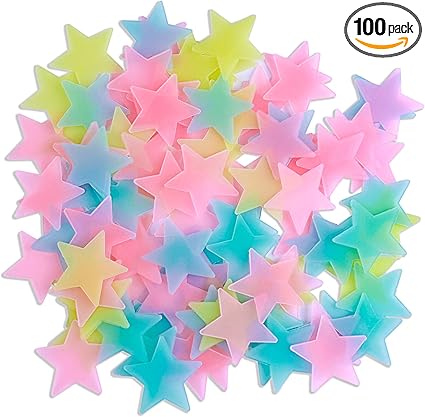 AM AMAONM 100 Pcs Colorful Glow in The Dark Luminous Stars Fluorescent Noctilucent Plastic Wall Stickers Murals Decals for Home Art Decor Ceiling Wall Decorate Kids Babys Bedroom Room Decorations