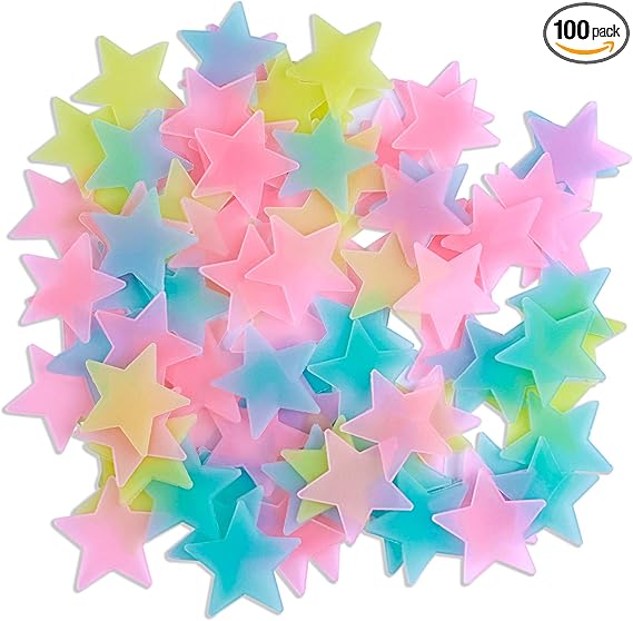AM AMAONM 100 Pcs Colorful Glow in The Dark Luminous Stars Fluorescent Noctilucent Plastic Wall Stickers Murals Decals for Home Art Decor Ceiling Wall Decorate Kids Babys Bedroom Room Decorations