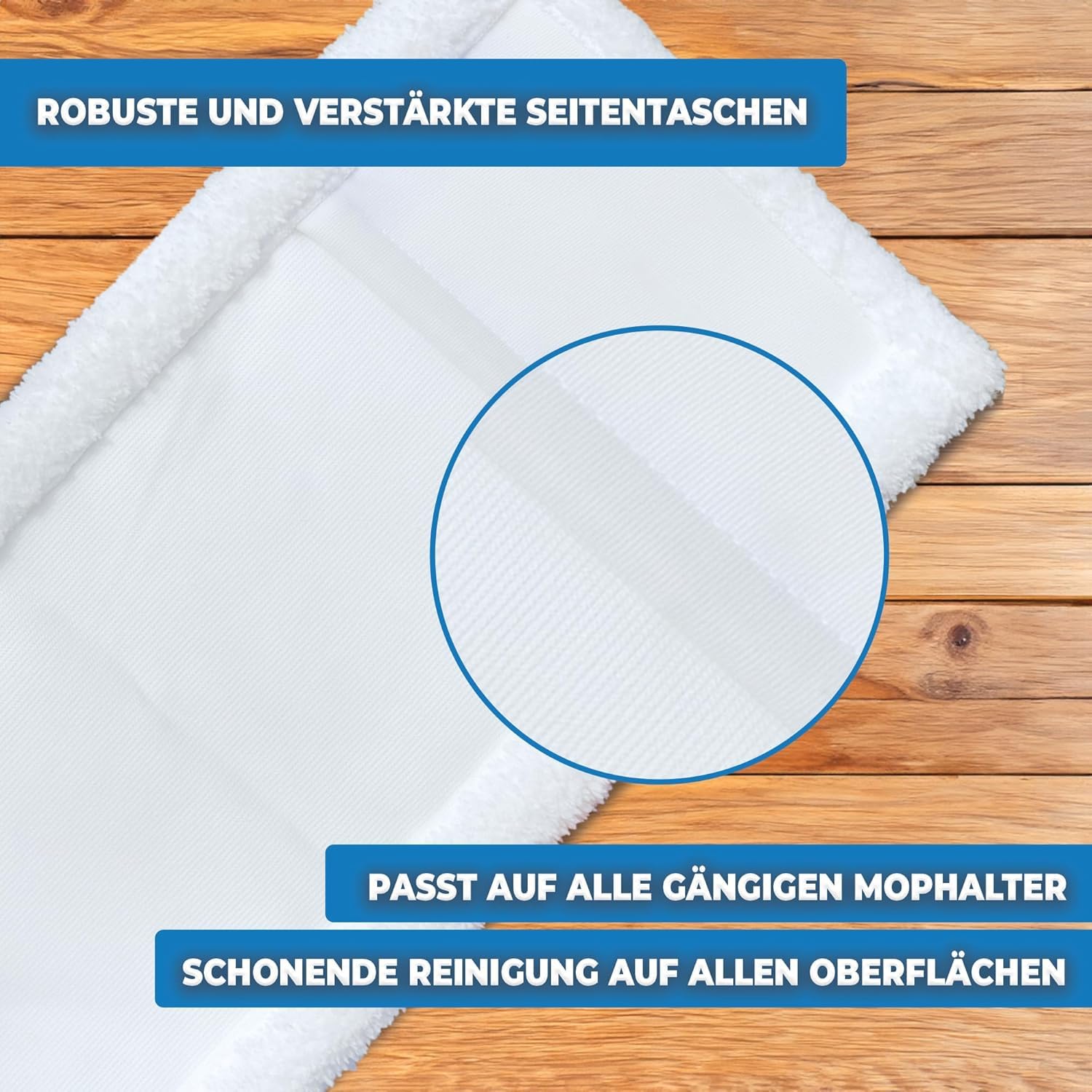 100x Premium Microfasermöppe für Haushalt und Gewerbe | Wischbezüge für 40cm Mopphalter | Taschenbezüge für professionelle Reinigung | bis 90 Grad und für Trockner
