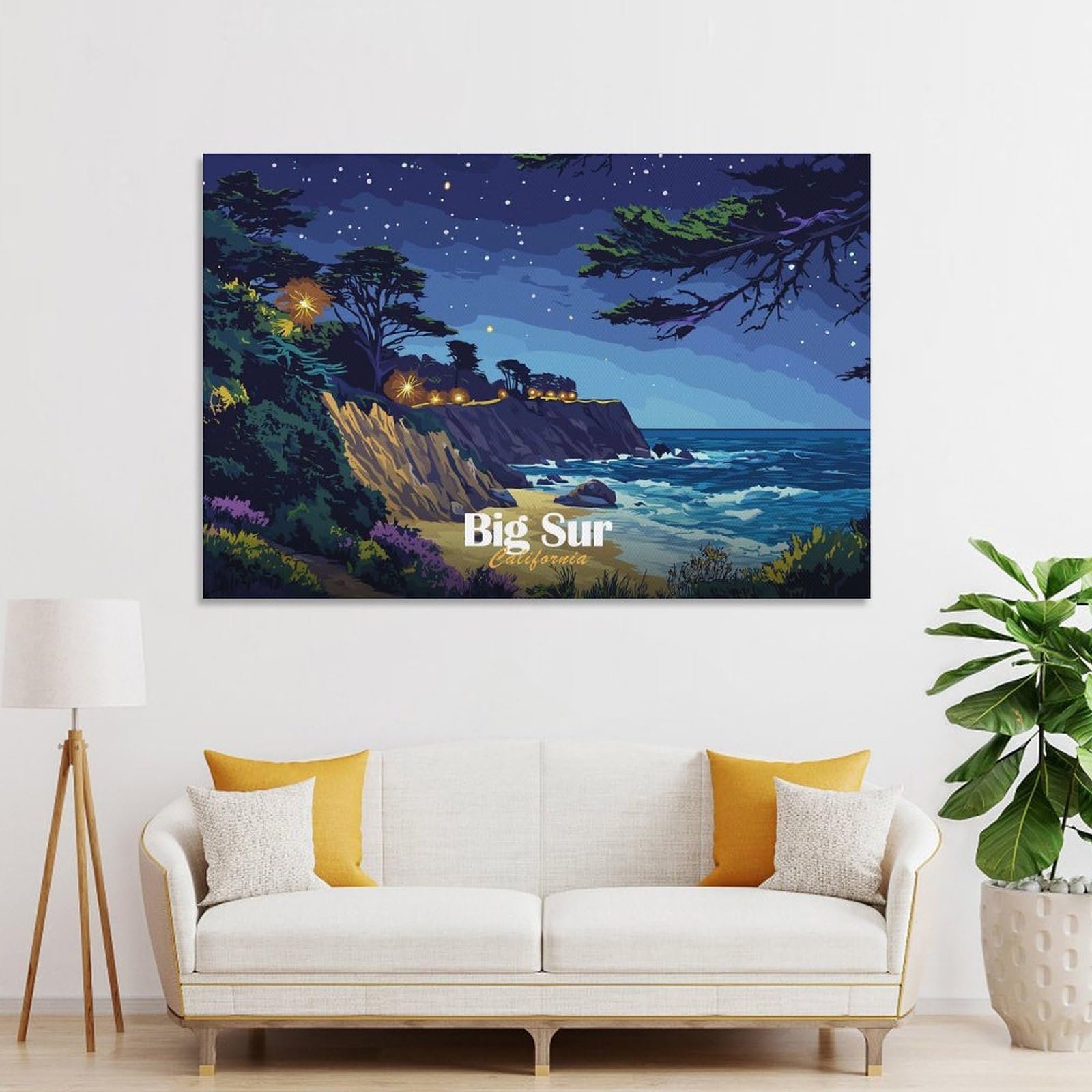 Junmoney Unframe-Style-3 Big Sur California Night Landscape Decorative Wall Artwork 16X24inch(40X60cm), For Corridors, Hallways Or Apartment Entries, Home Artwork For First Impressions