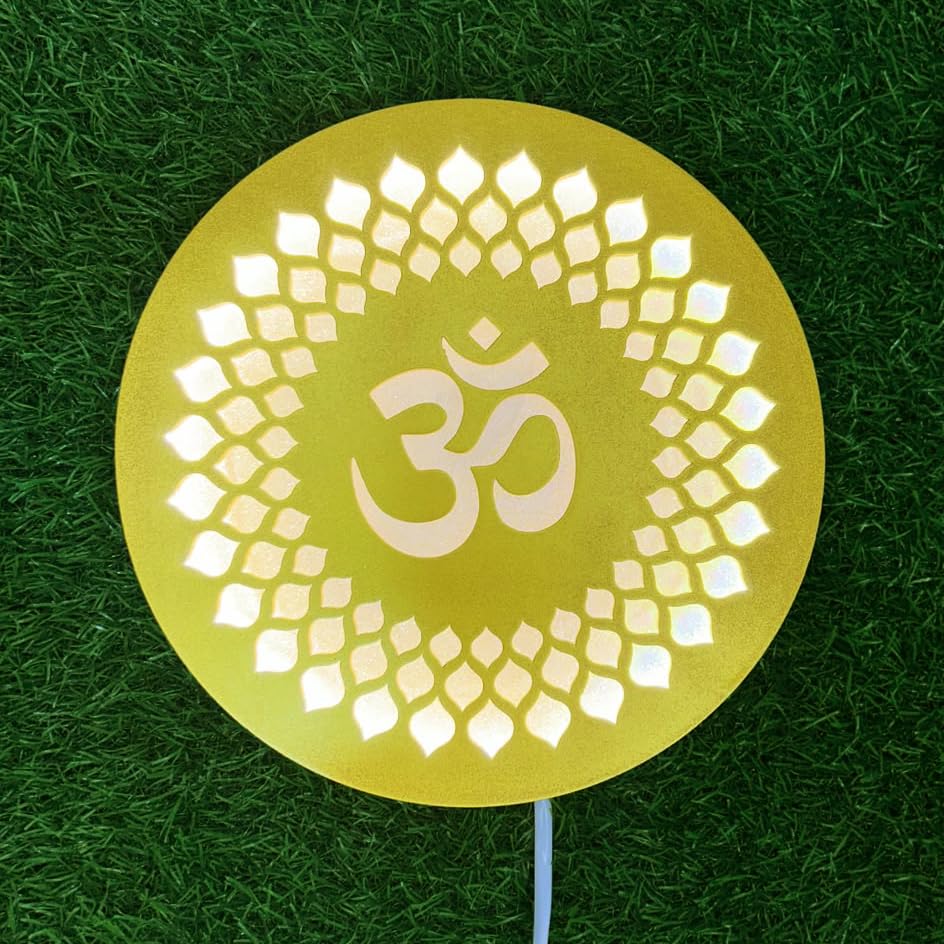 Image of Om LED Backlit Mandir Decor | Moon Wall Lights for Home Decoration | Wall Lamps for Bedroom & Living Room | No Adapter Required