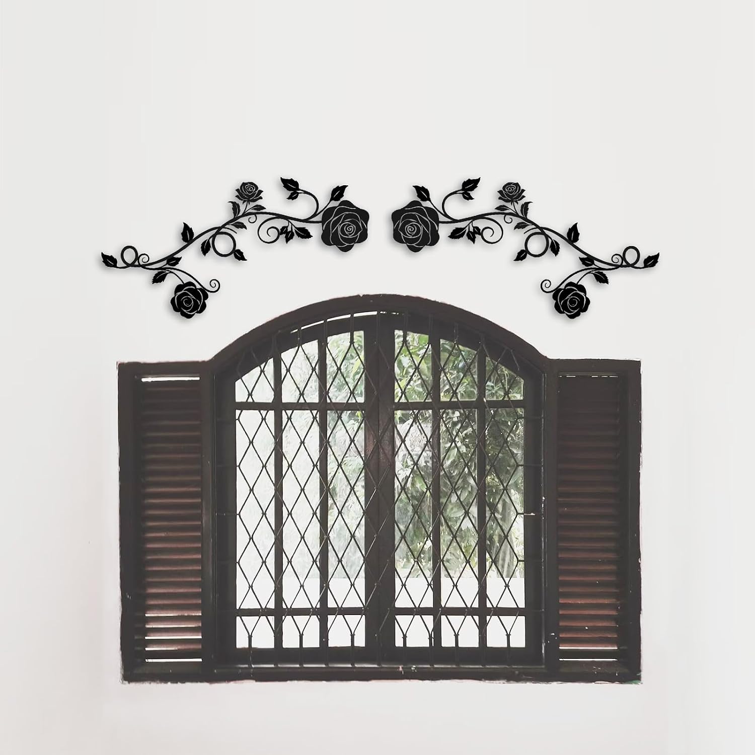 Pinetree Art 2 Pieces Metal Flower Wall Art Modern Vintage Rose Floral Branch Wall Decor for Living Room Hallway Bathroom (Black)