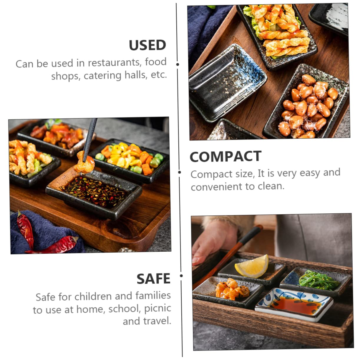 Cabilock 4Pcs Japanese Seasoning Dishes Sauce Dipping Bowls for Condiments Safe Plates for Home School Picnic Travel for Soy Sauce Mustard Sweet Sour