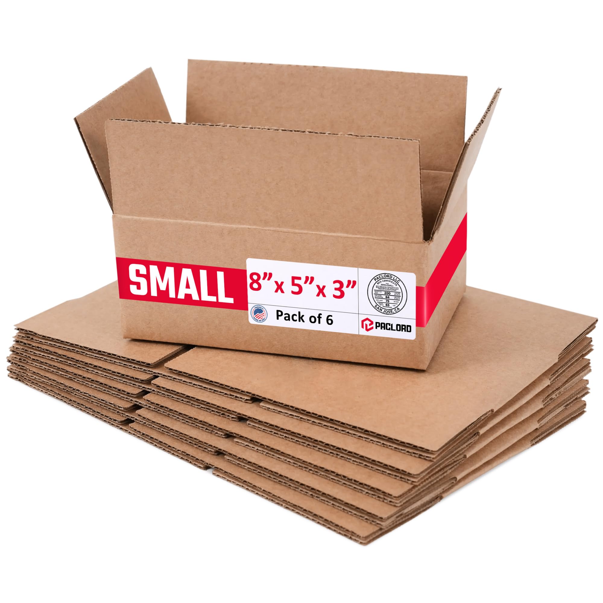 Small Cardboard Boxes 8"L x 5"W x 3"H (Pack of 6) - USA-Made Packing Boxes for Moving, Shipping, or Storage - USPS, UPS, FedEx Approved - Professional Packing Supplies for Moving | USA-Made Packing Boxes for Moving, Shipping, or Storage - USPS, UPS, FedEx Approved - Professional Packing Supplies