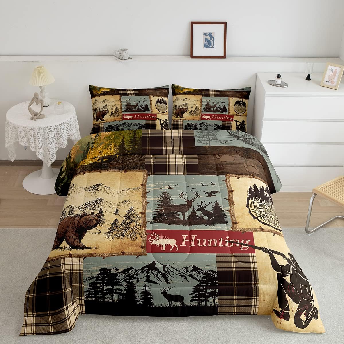 Wildlife Bear Moose Comforter Set, Rustic Animal Printed