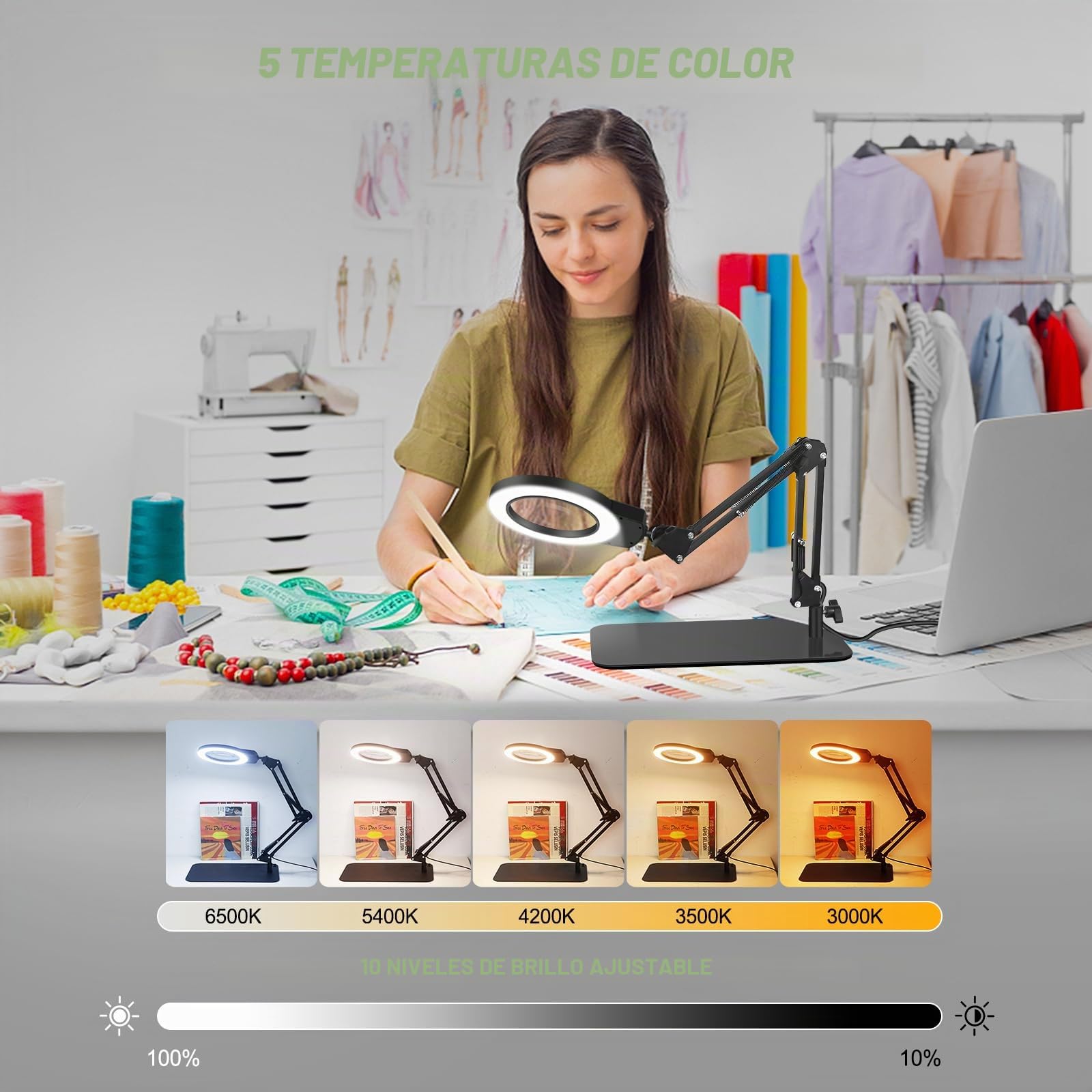 Lámpara de Lupa LED para el Lugar de Trabajo, lámpara cosmética para cosméticos, práctica Artesanal, Ayuda a la Lectura, Lupa