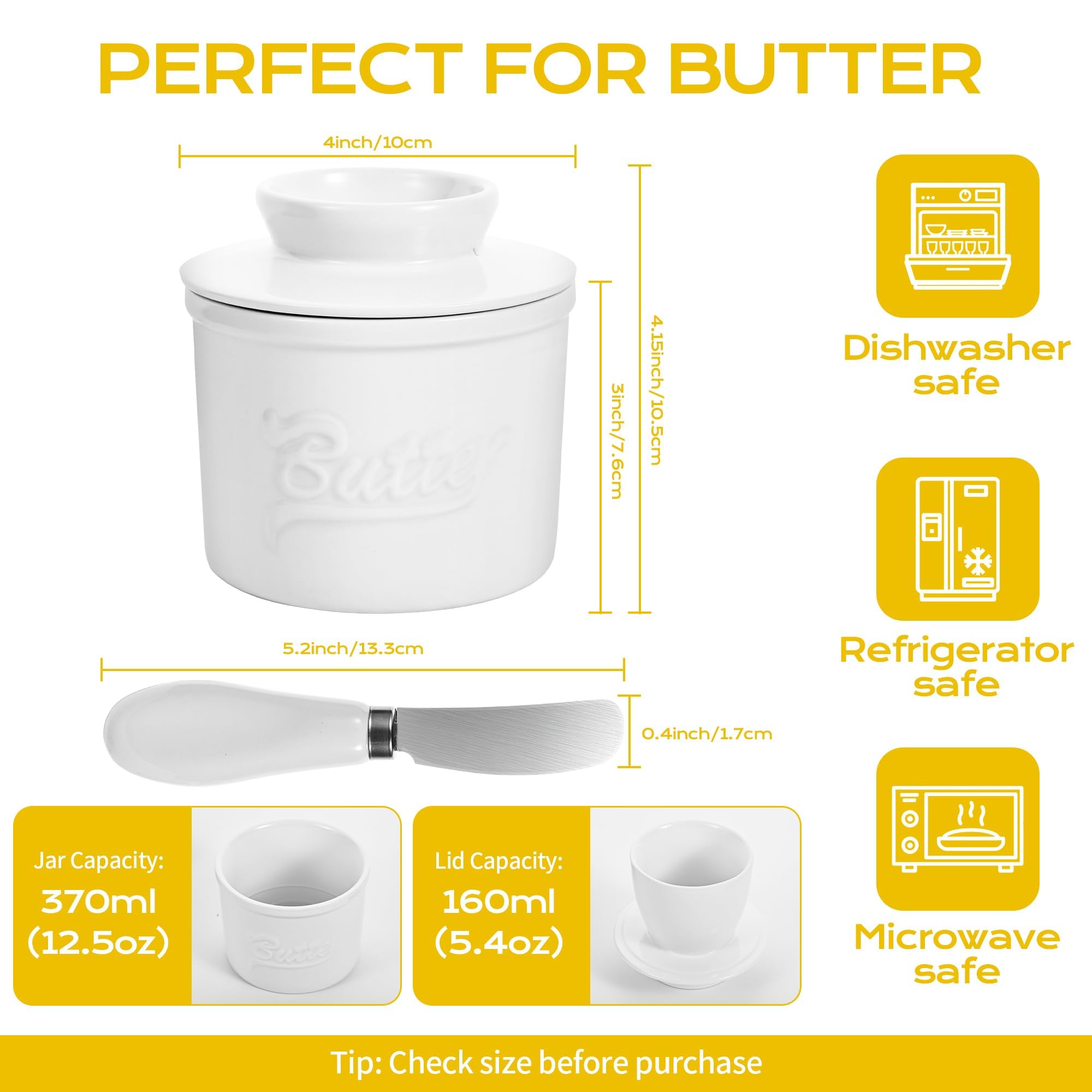 Mantequera Francesa con Enfriamiento por Agua, Fresca Fácil de Untar | Cerámica Butter Keeper Crock con Tapa y Cuchillo de Mantequilla, Diseño de Tarro Mason, Butter Dish para Cocina y Mesa
