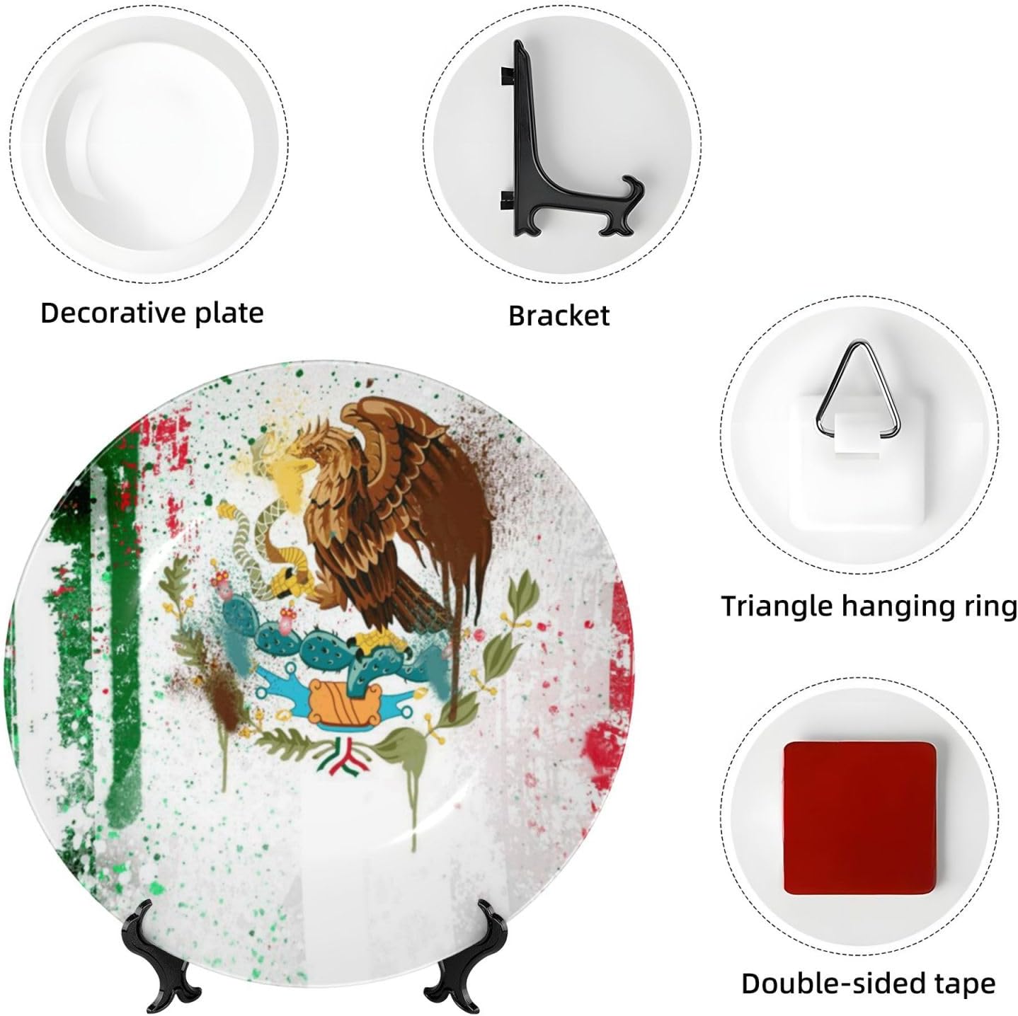 Cool Mexican Flag Art Portable And Durable Bone China Decorative Plate. Home Decor 8in